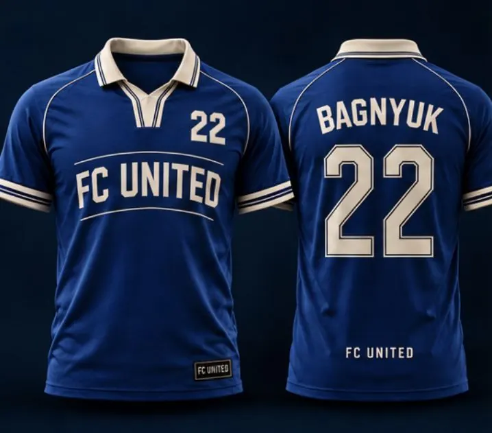 Blue home jersey, front and back with name and number